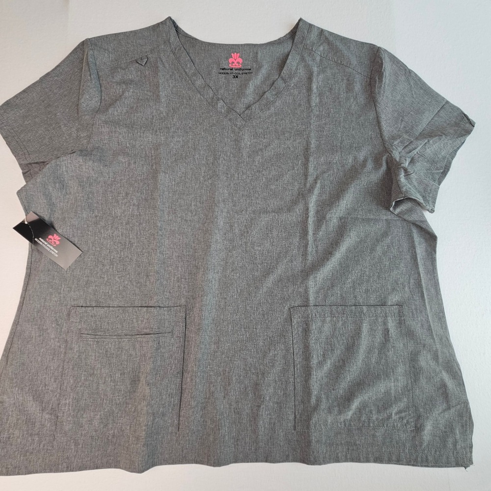 Natural Uniforms Scrub Top Unisex 3XL Heather Grey Modern Fit Cool Stretch NWT